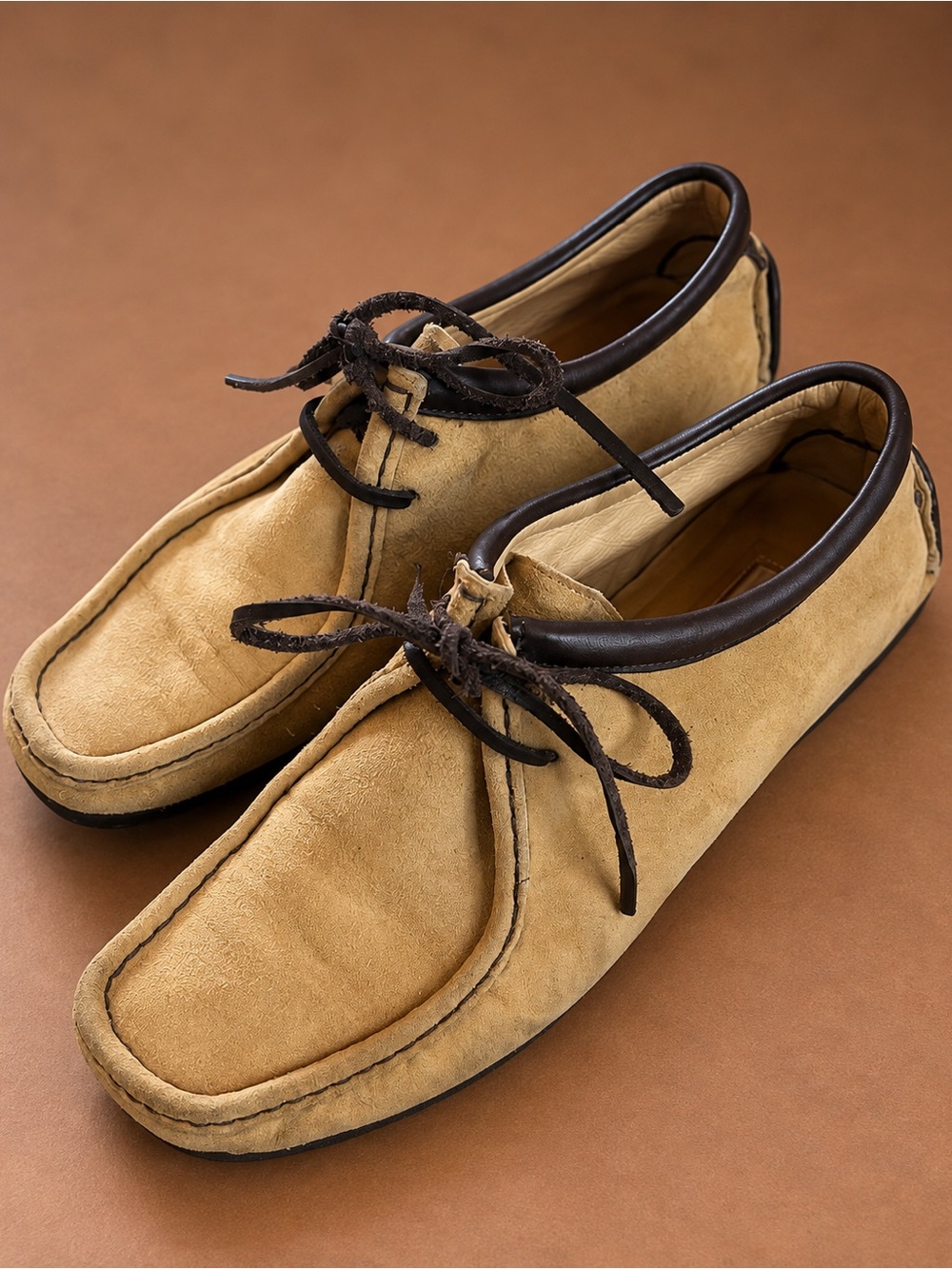 Michael Kors Suede Wallabee Lace Up Driving Moccasins Made in Italy Tan 6